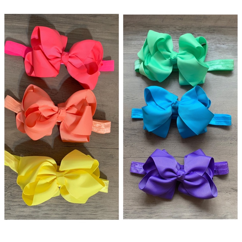 Ribbon Hair bow Elastic Headband set of 6, new